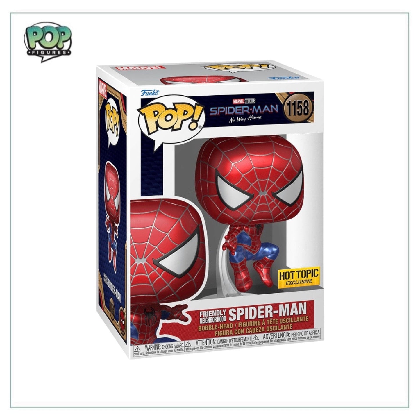 Friendly Neighborhood Spider-Man #1158 (Metallic) Funko Pop! - Spider-Man No Way Home - Hot Topic Exclusive - Angry Cat