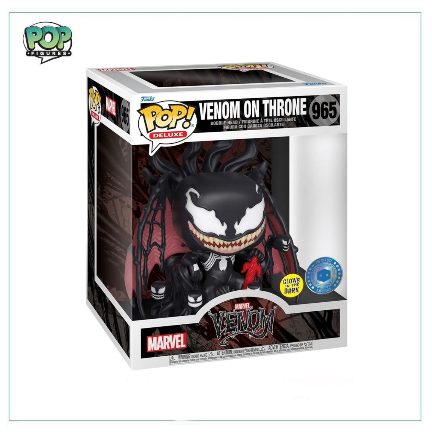 Venom On Throne (Glows In The Dark) #965 Deluxe Funko Pop! Marvel - Pop In A Box Exclusive - Angry Cat